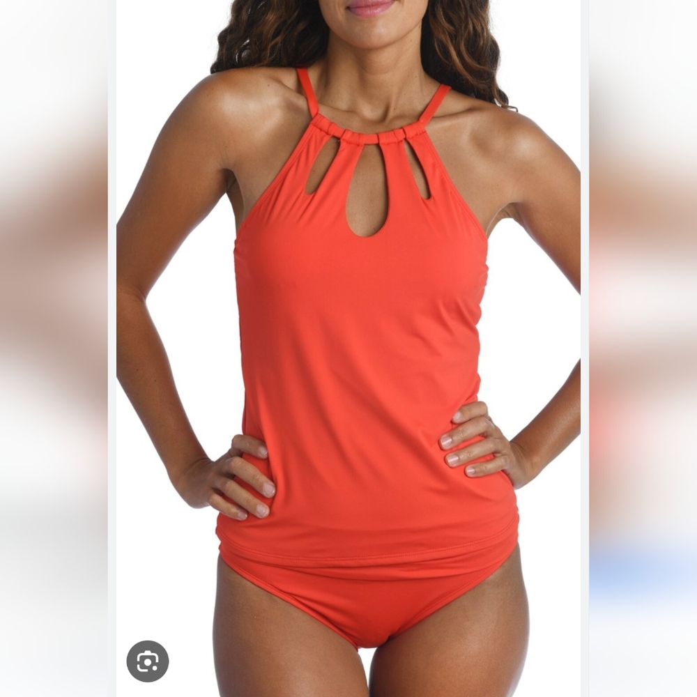 La Blanca Orange High Neck Tankini Top